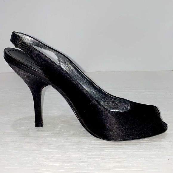 BCBGMaxAzria Peep Toe Slingback Fabric Black Pumps